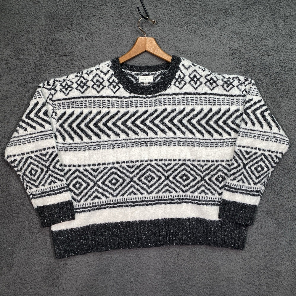 Lucky Brand Sweater Large Wool Blend Aztec Boho Western Pullover Knit Jumper